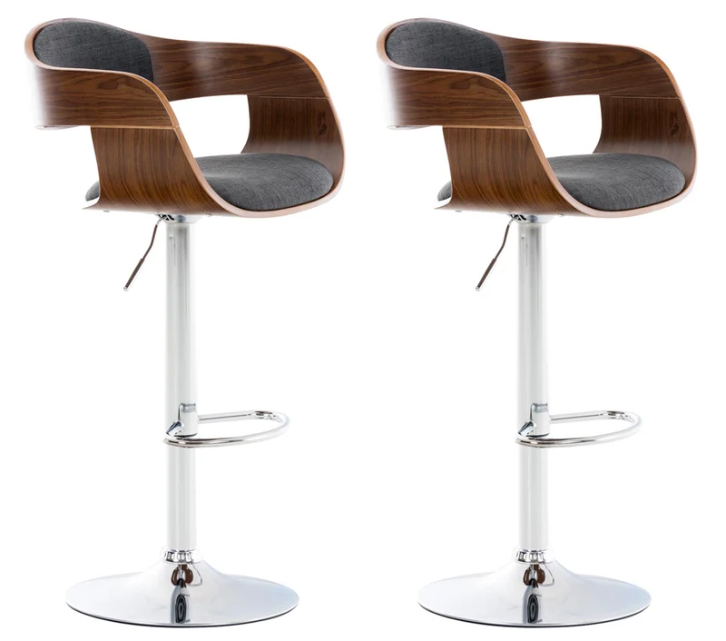 Lot de 2 tabourets de bar design scandinave en tissu gris foncé et structure en bois couleur noyer 10_0004251