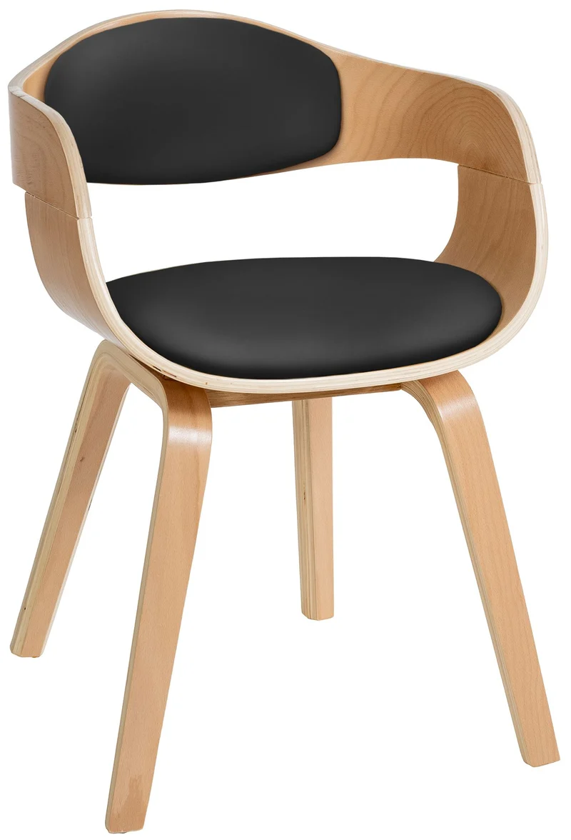 Chaise de salle à manger design scandinave en PVC noir et structure en bois clair 10_0001911