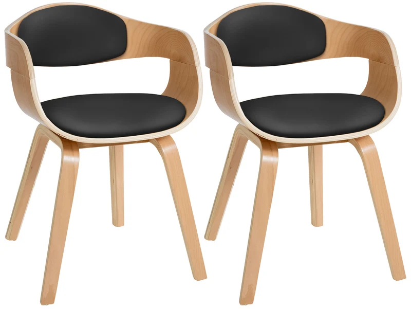 Lot de 2 chaises de salle à manger bureau design retro en PVC noir structure en bois clair 10_0001715