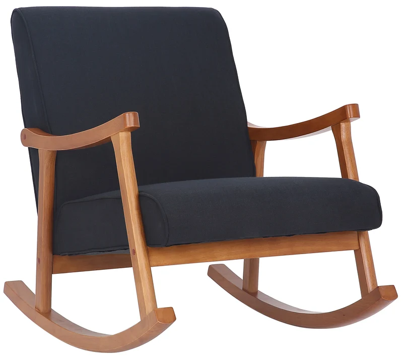 Fauteuil à bascule style rocking chair en tissu noir et pied en bois FAB10069
