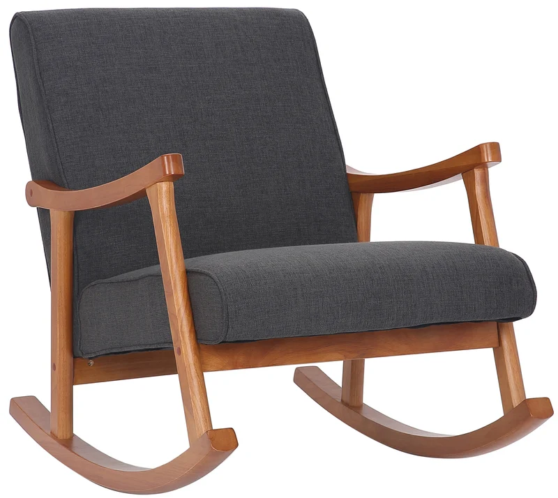 Fauteuil à bascule style rocking chair en tissu gris foncé et pied en bois FAB10068
