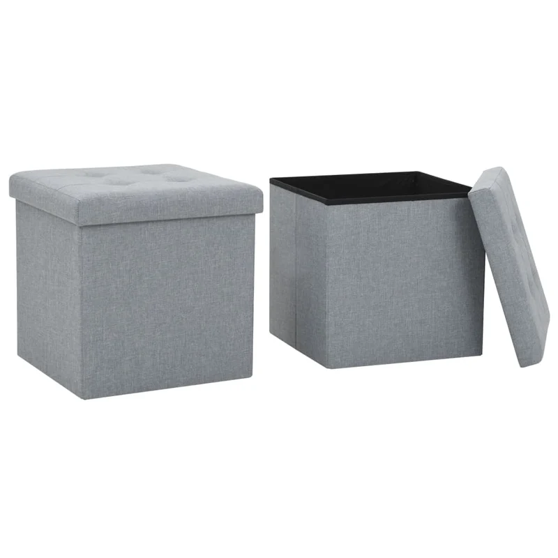 Set de 2 tabourets assises poufs de rangement pliables en tissu gris DEC026389
