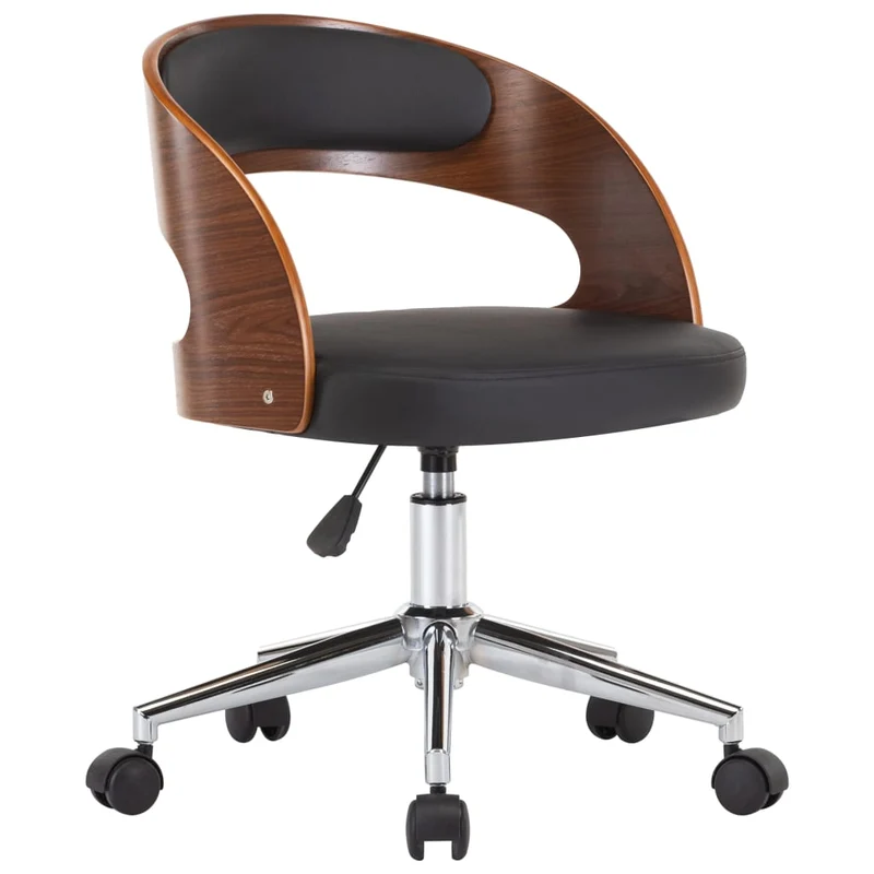 Chaise pivotante de bureau sur roulettes hauteur réglable en bois courbé et PVC noir DEC025148