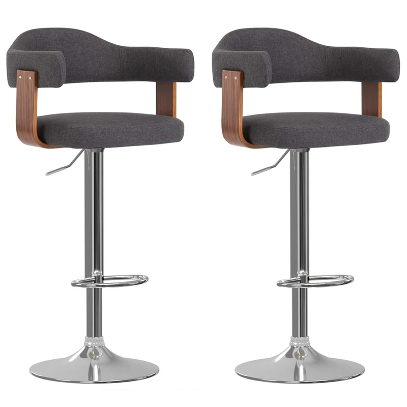 Lot de 2 tabourets de bar chaises hautes rétro en bois courbé et tissu gris DEC029703