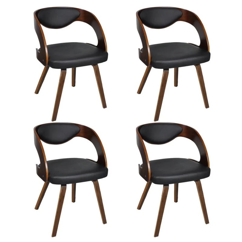 Lot de 4 chaises de salle à manger cuisine design intemporel bois courbé et synthétique marron CDS021669