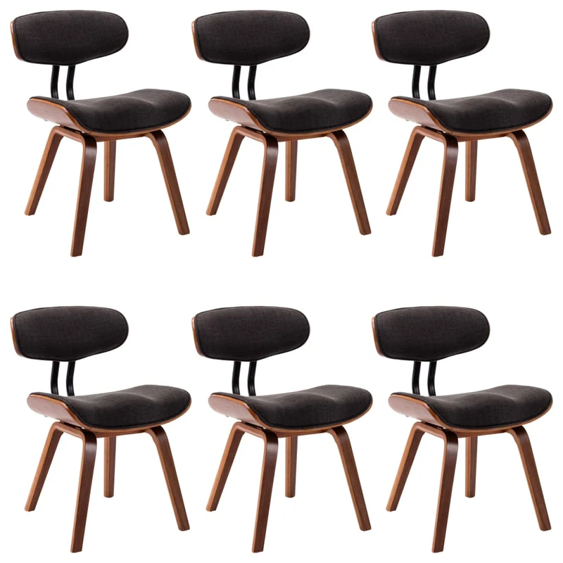 Lot de 6 chaises de salle à manger cuisine design intemporel bois courbé et tissu gris CDS022394