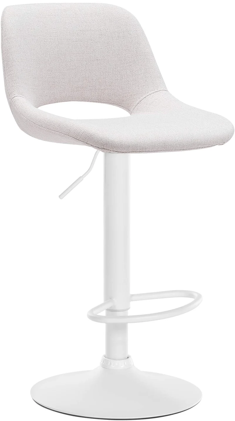 Tabouret de bar chaise haute x1 avec repose-pieds en tissu crème piètement métallique blanc 10_0004617