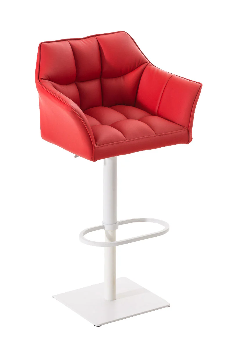 Tabouret de bar x1 réglable en similicuir rouge assise enveloppante capitonnée avec base carrée en métal blanc 10_0006344