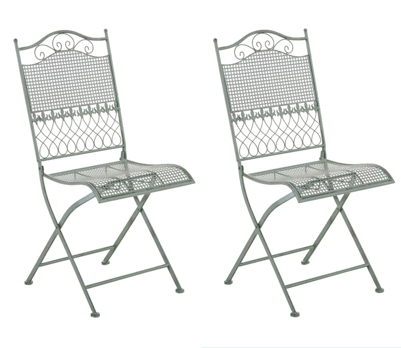 Lot de 2 chaises de jardin pliable balcon terrasse design rustique en métal vert vieilli 10_0002840