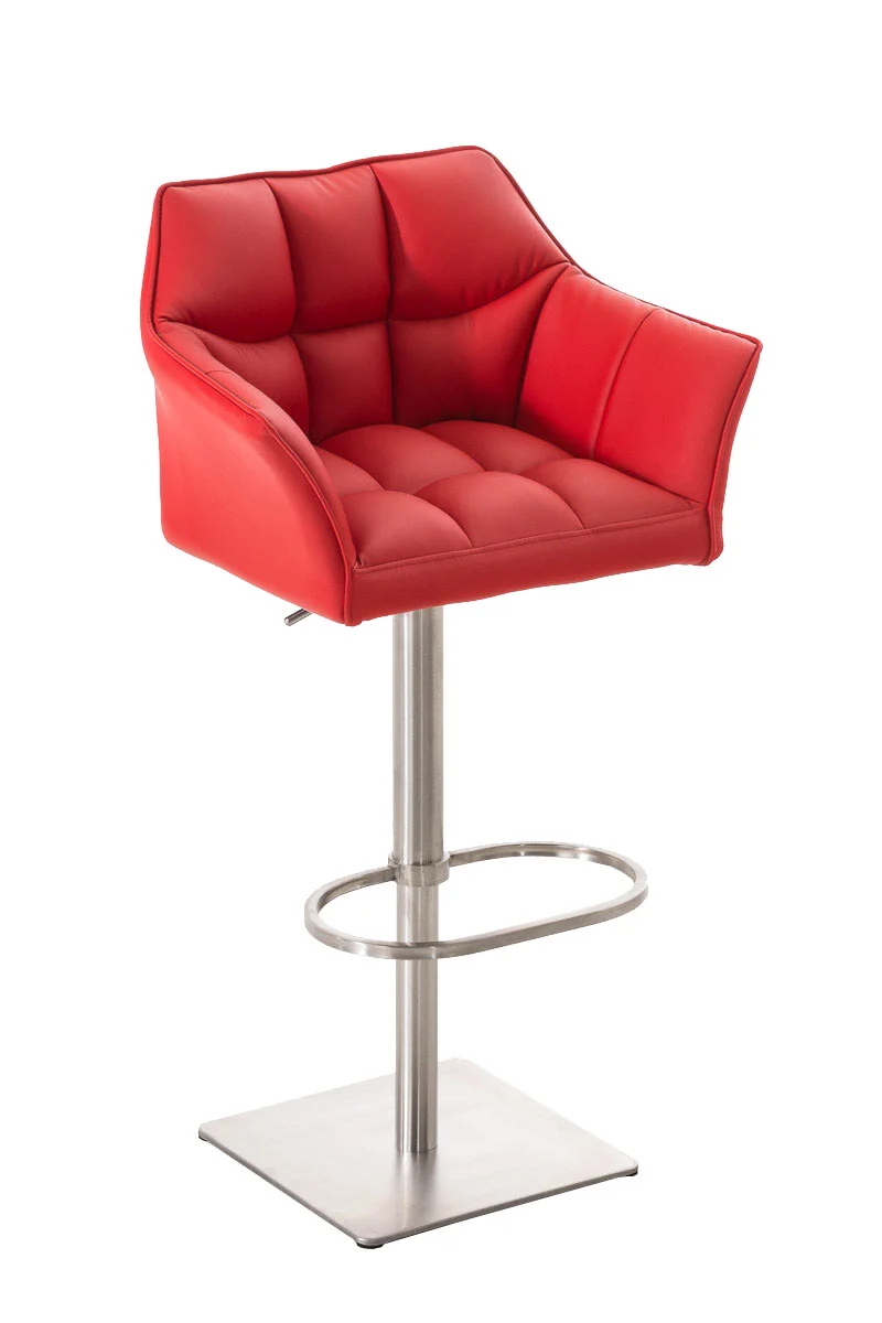 Tabouret de bar x1 réglable en similicuir rouge assise enveloppante capitonnée avec base carrée en acier inoxydable 10_0006343