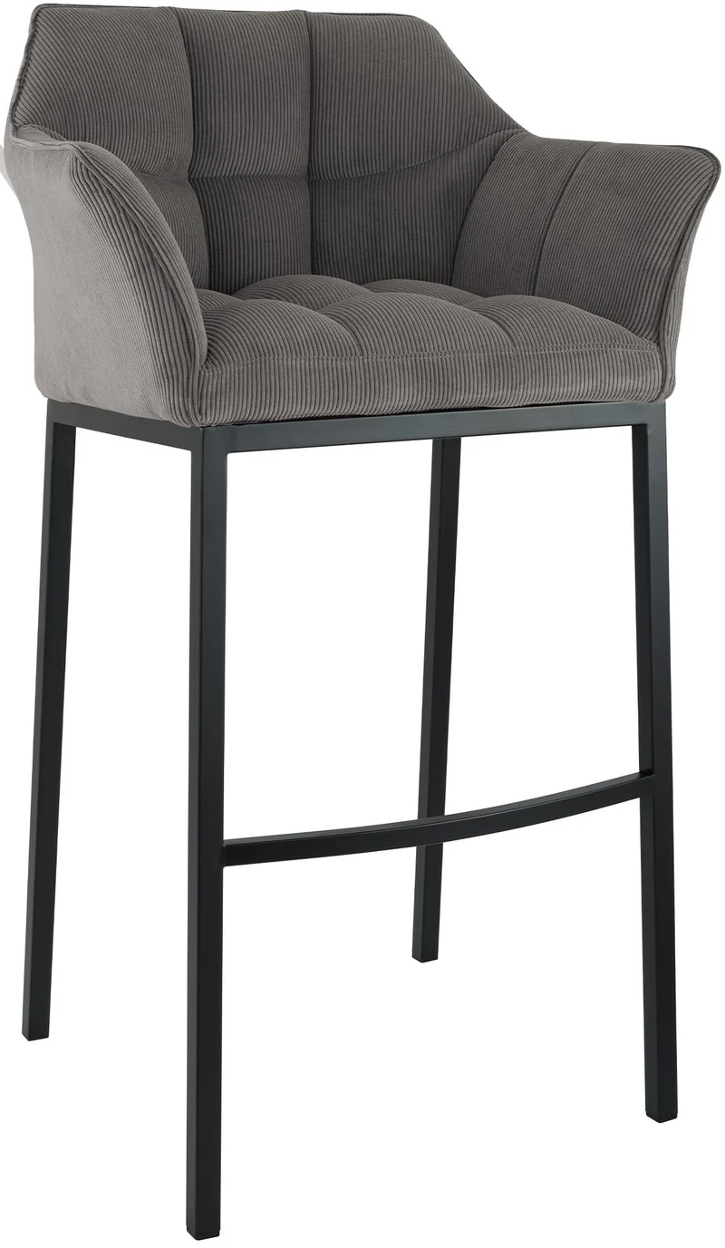 Tabouret de bar x1 assise enveloppante capitonnée en velours côtelé taupe avec structure à 4 pieds en métal noir 10_0006285