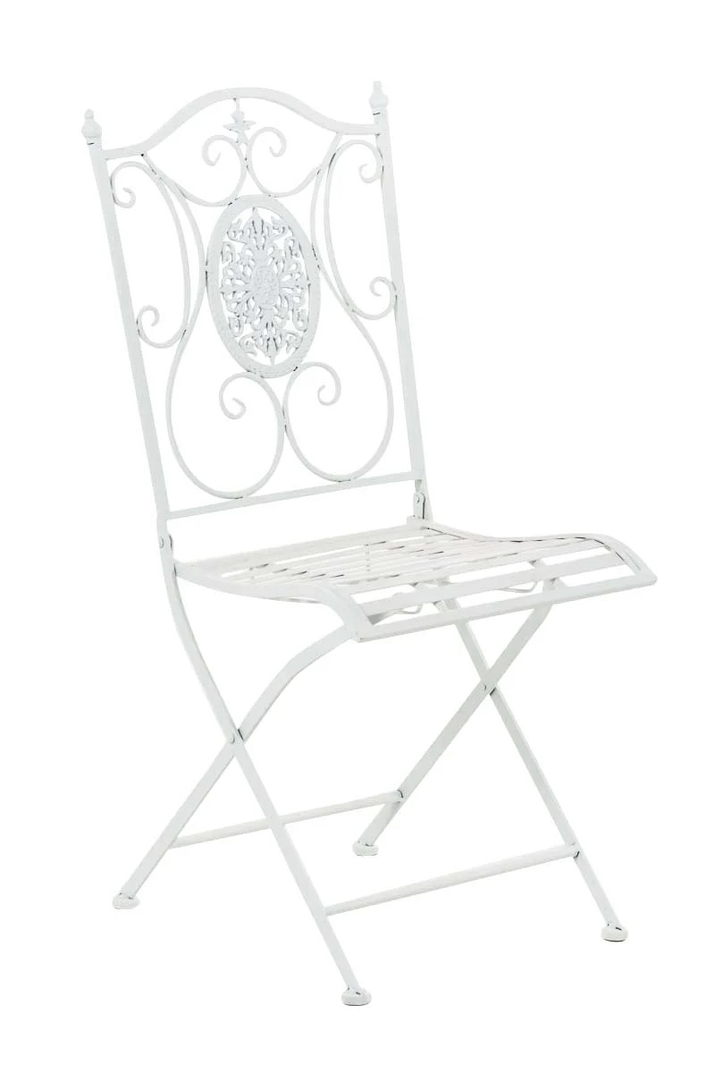 Chaise de jardin balcon terrasse design rustique pliable en métal blanc 10_0003036