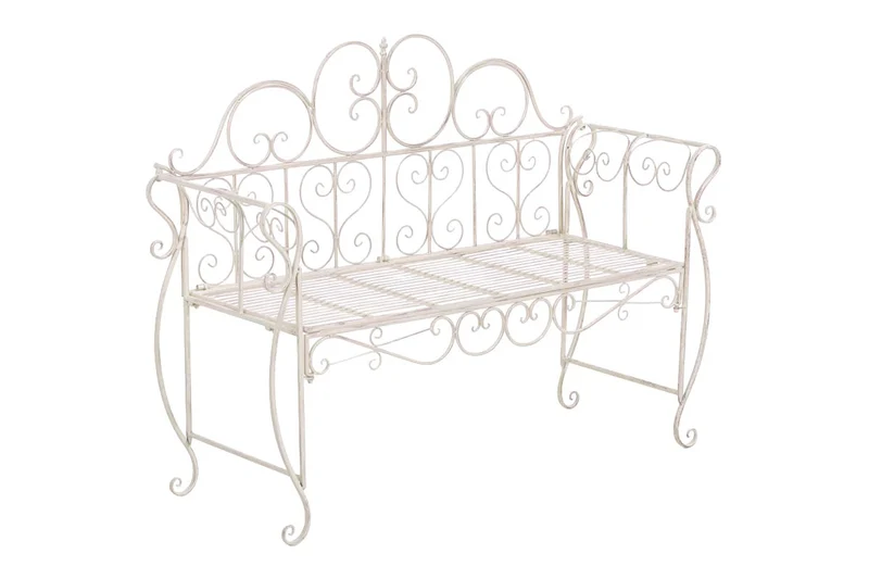 Banc de jardin design rustique largeur 128 cm en métal crème vieilli 10_0002941