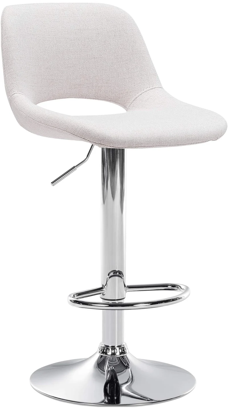 Tabouret de bar chaise haute x1 avec repose-pieds en tissu crème piètement métallique chromé 10_0004611