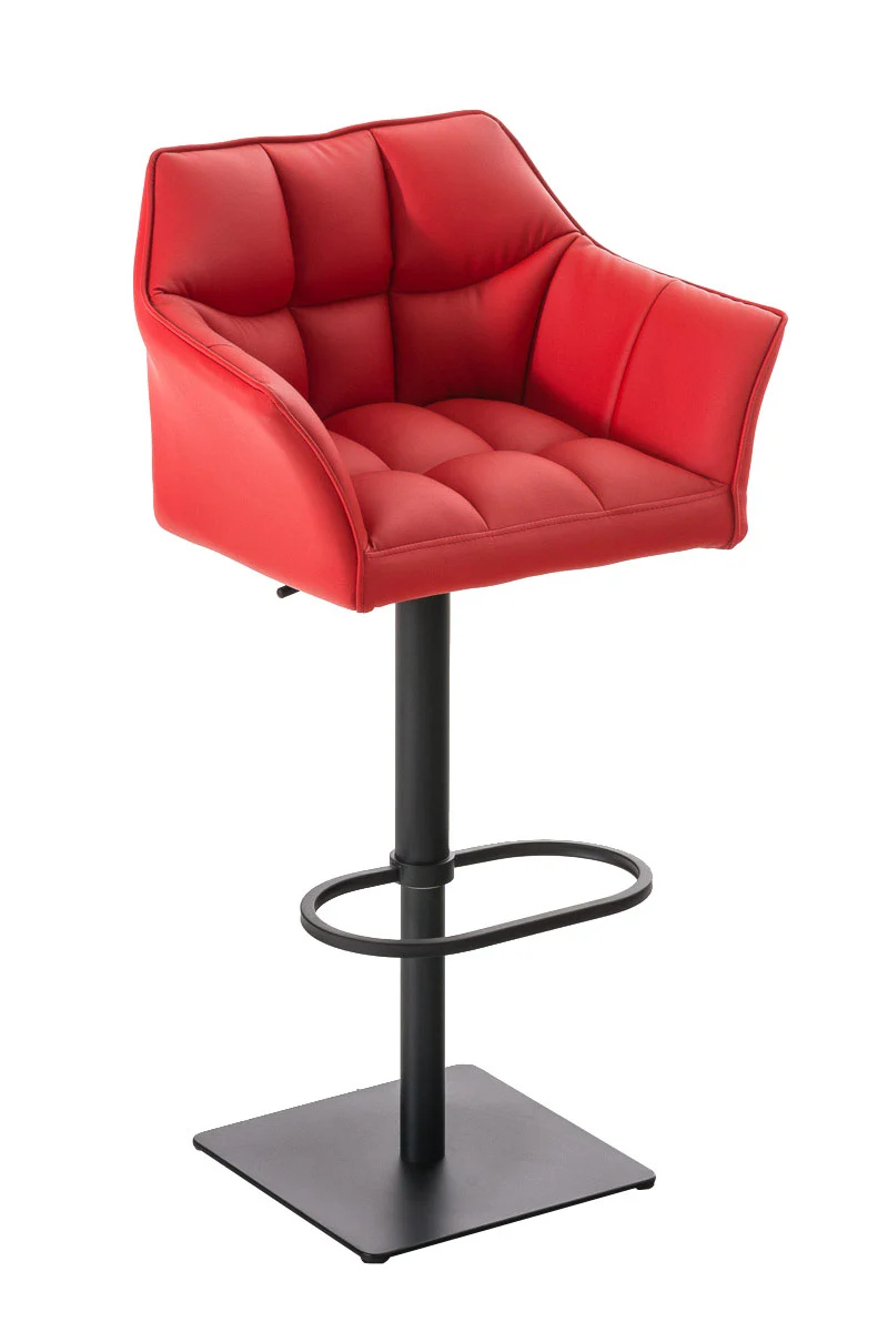 Tabouret de bar x1 réglable en similicuir rouge assise enveloppante capitonnée avec base carrée en métal noir 10_0006342