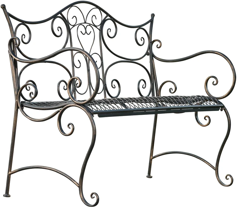 Banc de jardin avec accoudoirs design rustique largeur 113 cm en métal bronze 10_0002942