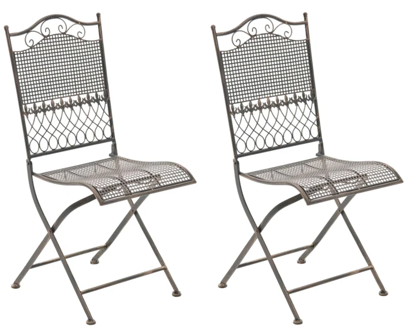 Lot de 2 chaises de jardin pliable balcon terrasse design rustique en métal bronze 10_0002835