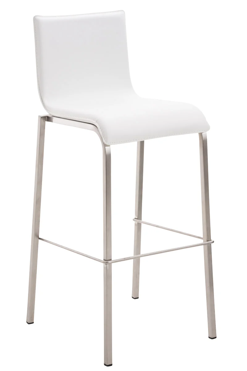 Tabouret de bar x1 empilable avec repose-pieds en PVC blanc cadre en acier inoxydable 10_0001283