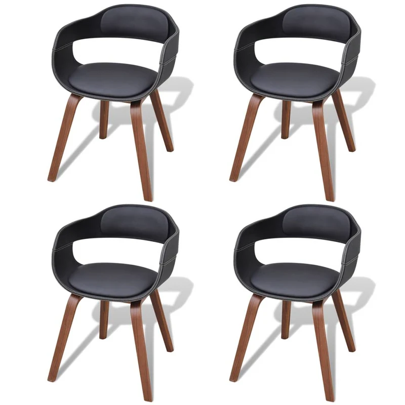 Lot de 4 chaises de salle à manger cuisine design contemporain bois courbé et synthétique noir CDS021774