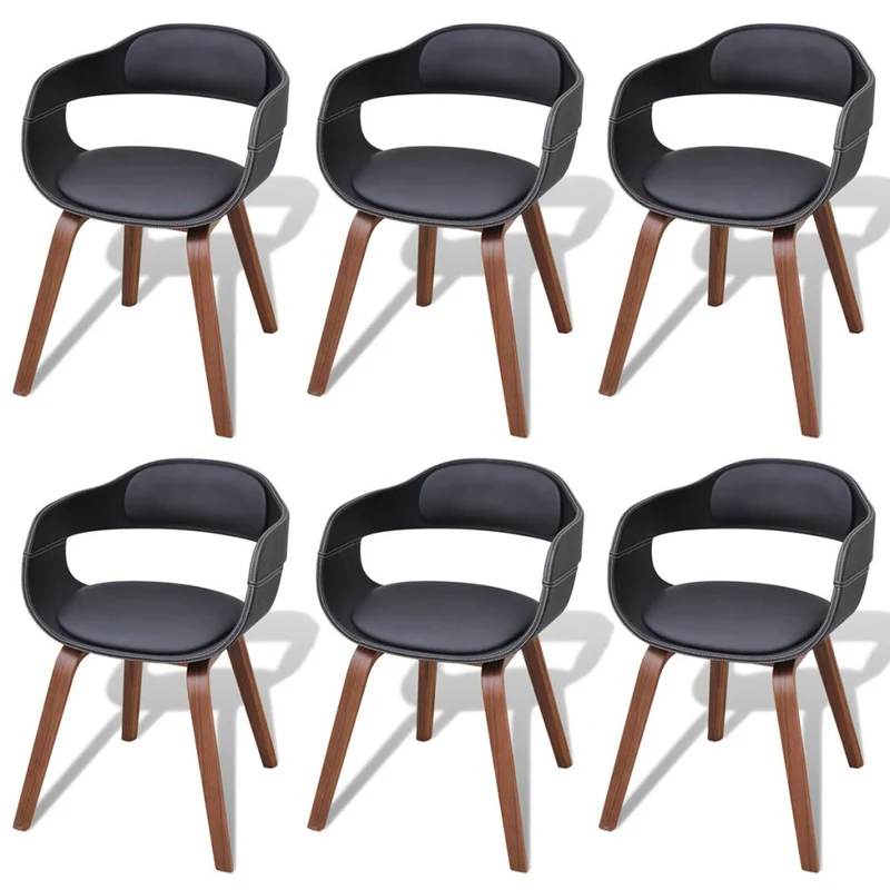 Lot de 6 chaises de salle à manger cuisine design contemporain bois courbé et synthétique noir CDS022660