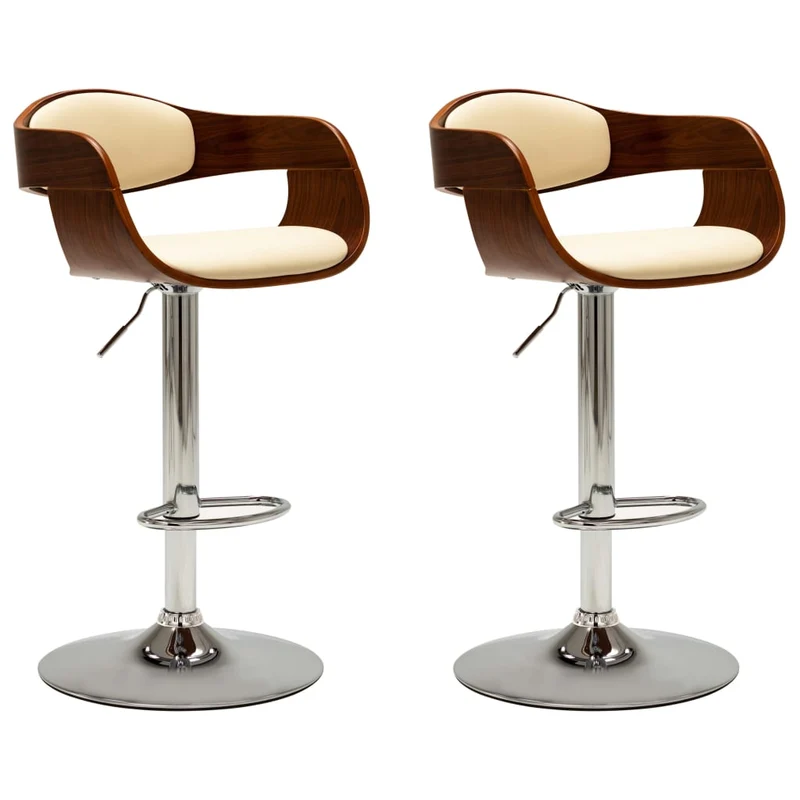 Tabourets de bar x2 chaises haute rétro en bois courbé et PVC crème DEC029385