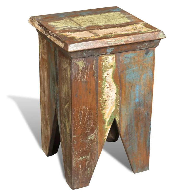 Tabouret assise support plantes en bois de récupération massif brun DEC026330