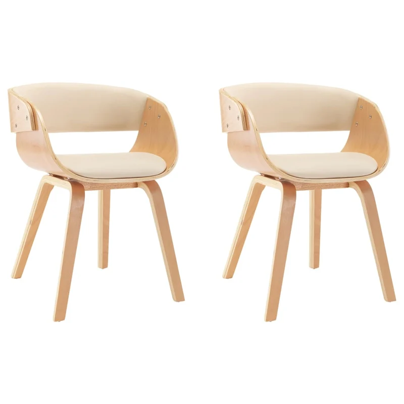 Lot de 2 chaises de salle à manger cuisine design intemporel bois courbé et synthétique crème CDS020406