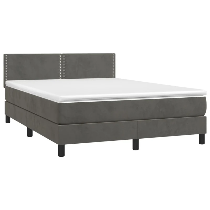 Cadre de lit LED avec sommier tête de lit matelas surmatelas 140x200 cm tissu velours gris foncé TDL0207700