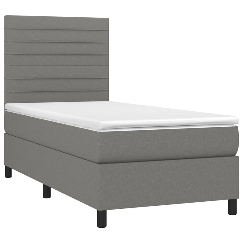 Cadre de lit LED avec sommier tête de lit matelas 90x200cm tissu gris foncé TDL0209364