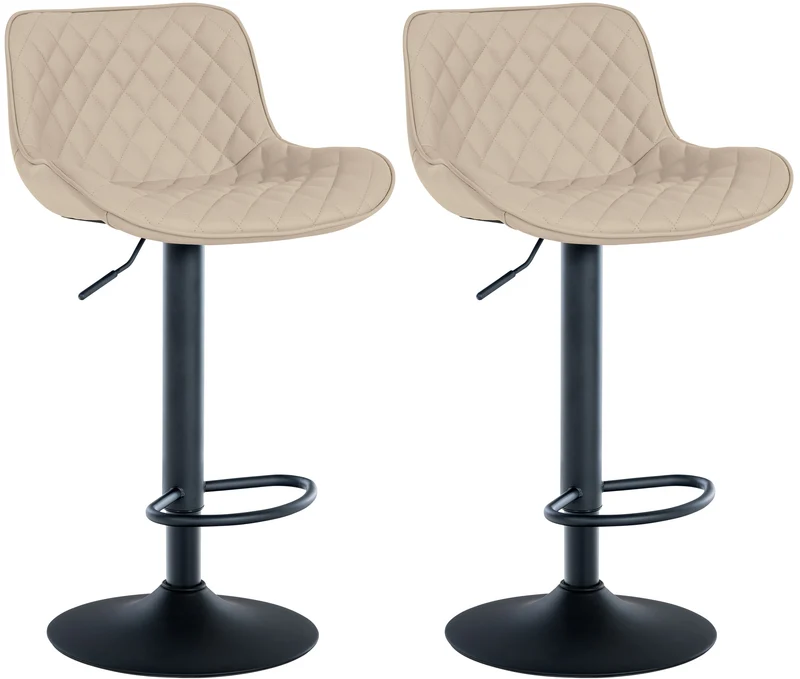 Lot de 2 tabourets de bar réglable et pivotant assise en synthétique crème pieds métal noir TDB10604