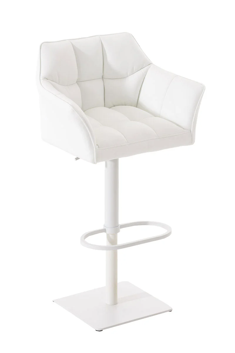 Tabouret de bar x1 réglable en similicuir blanc assise enveloppante capitonnée avec base carrée en métal blanc 10_0006325