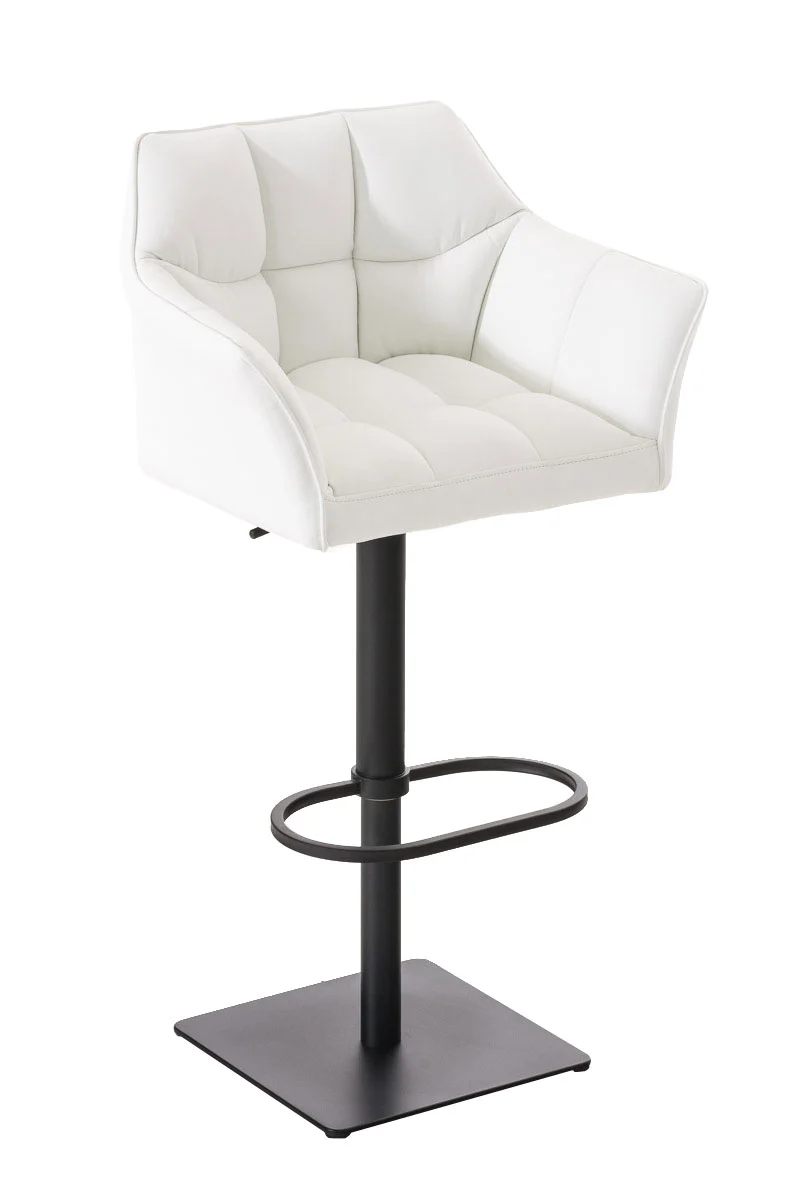 Tabouret de bar x1 réglable en similicuir blanc assise enveloppante capitonnée avec base carrée en métal noir 10_0006323