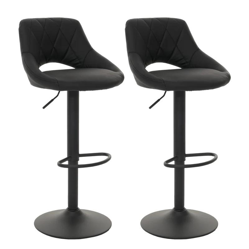Lot de 2 tabourets de bar Similicuir noir – Structure en métal noir – Repose-pieds – Hauteur réglable – Pivotants à 360° 04_0007475