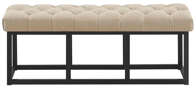 Banc capitonné rembourré 120 cm tissu taupe avec structure en métal noir design contemporain 10_0008605