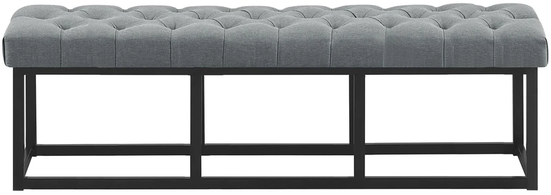 Banc capitonné rembourré 150 cm tissu gris foncé avec structure en métal noir design contemporain 10_0008613