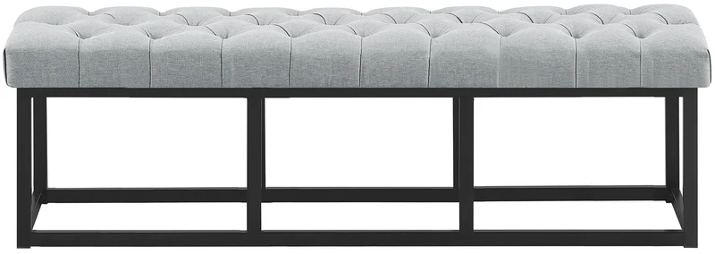 Banc capitonné rembourré 150 cm tissu gris avec structure en métal noir design contemporain 10_0008688