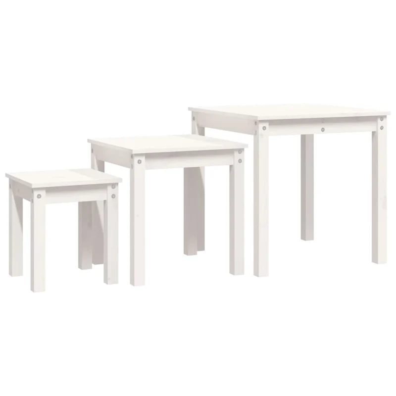 Lot de 3 tables d'appoint gigognes en bois de pin blanc DEC032697