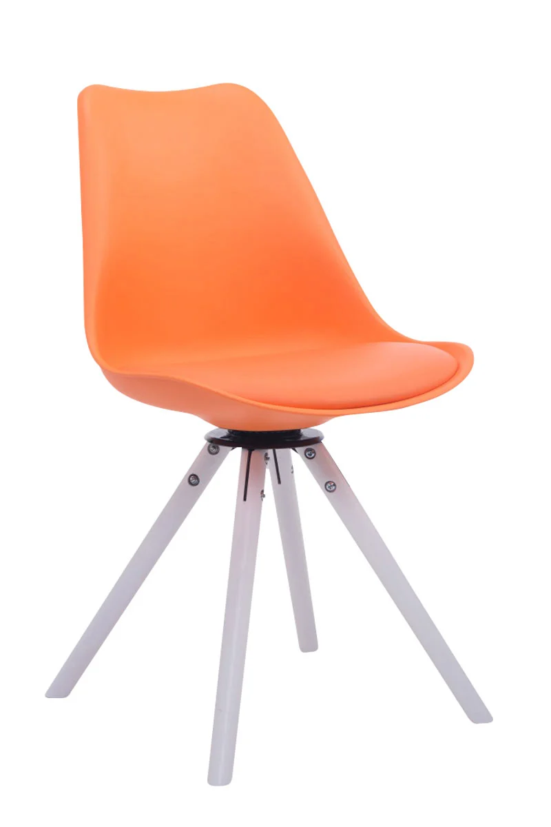 Chaise de salle à manger x1 pivotante en similicuir orange pieds rond bois blanc avec assise 360° 10_0008704