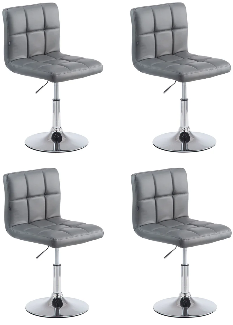 Lot de 4 chaises de salle à manger hauteur réglable design moderne couture décorative en similicuir gris piètement en métal 10_0006261