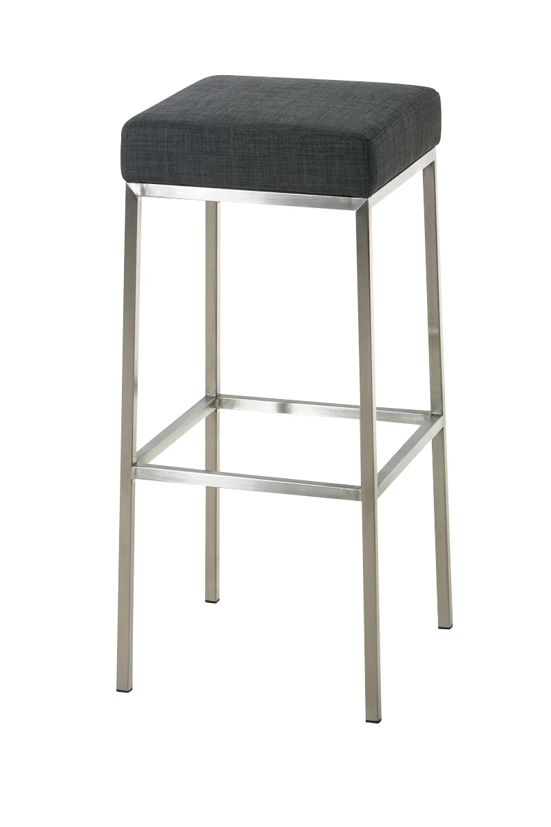 Tabouret de bar x1 avec repose-pieds assises carrées hauteur 80 cm en tissu gris et acier inoxydable 10_0005739