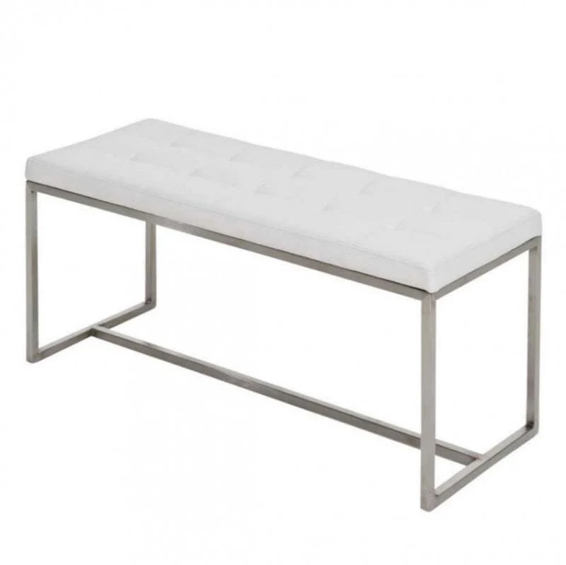 Banc tabouret assise capitonné en synthétique blanc cadre en acier inoxydable 100x40 cm 10_0000917