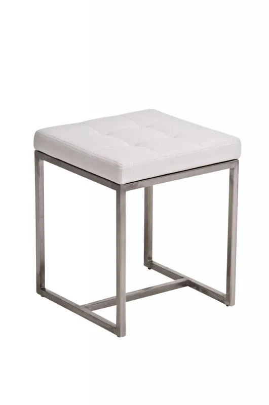 Tabouret bas en synthétique blanc pieds acier inoxydable brossé mat classique et pratique 10_0000586