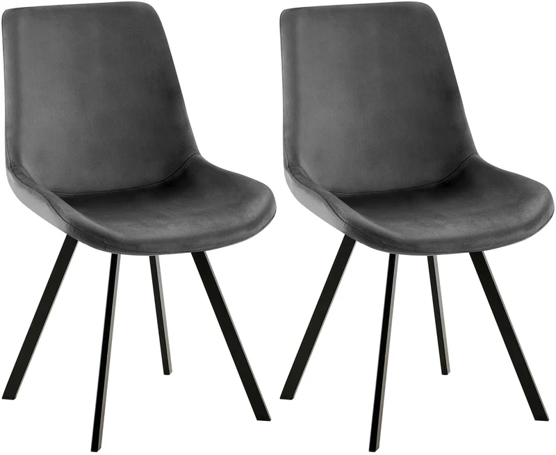 Lot de 2 chaises de salle à manger pivotant à 360 degrés en velours gris foncé cadre en métal noir 10_0007735
