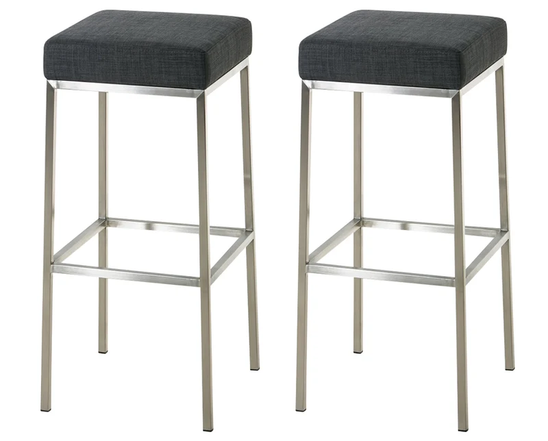 Lot de 2 tabourets de bar avec repose-pieds design simple assise en tissu gris foncé support en acier inoxydable 10_0004368