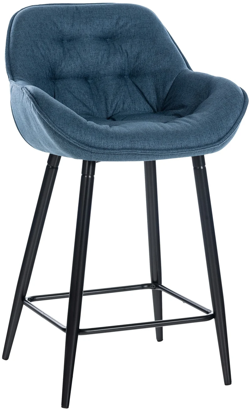 Tabouret de bar x1 moderne en velours bleu assise enveloppante capitonnée pieds métal noir 10_0005621