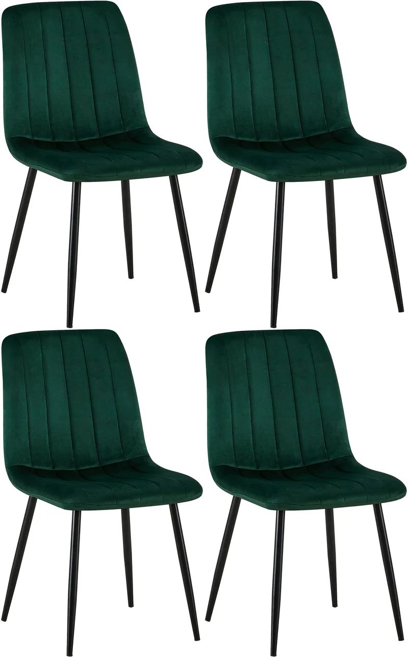 Lot de 4 chaises de salle à manger coutures décoratives verticales en tissu velours vert et pieds métal noir 10_0001864