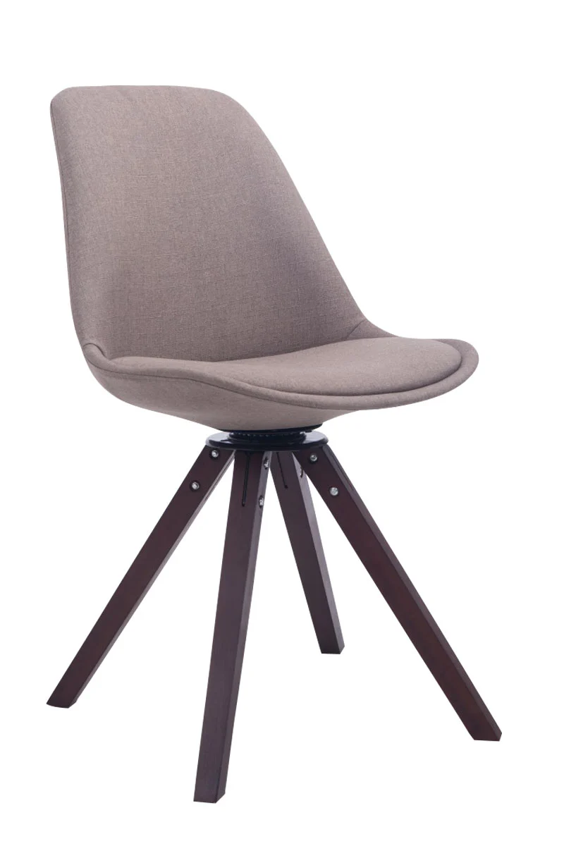 Chaise de salle à manger visiteur pivotante en tissu taupe et bois noyer avec assise 360° 10_0008839