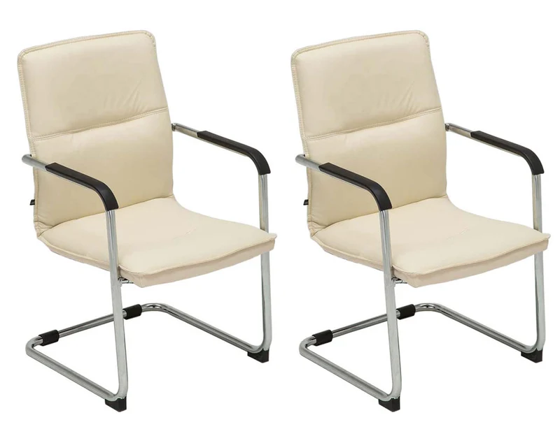Lot de 2 chaises cantilever en similicuir crème et métal chromé avec dossier rembourré 10_0007811