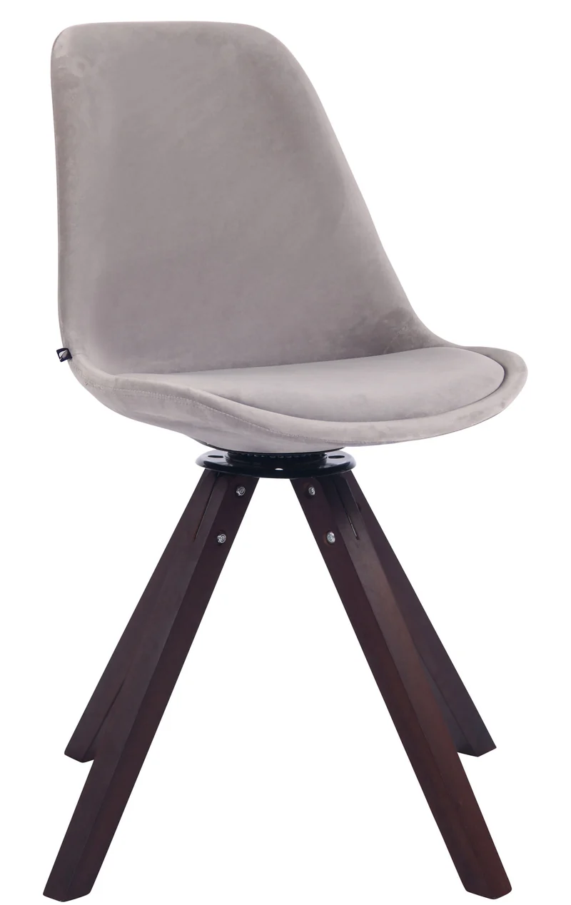 Chaise de salle à manger visiteur pivotante en velours gris pieds en bois carré noyer avec assise 360° 10_0007805
