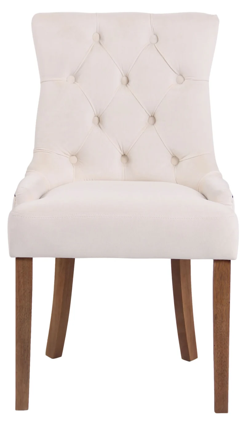 Ensemble de 4 chaises de salle à manger en velours crème coutures décoratives pieds en bois marron clair 10_0007740